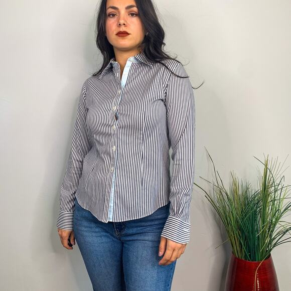 Brooks Brothers Blue & White Striped Button Down Blouse - Picture 5 of 6